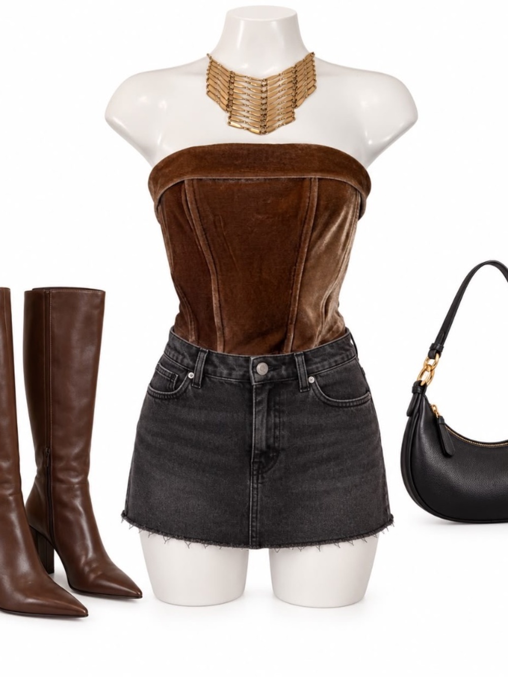 12th Tribe Brown Velvet Corset Bustier Top S